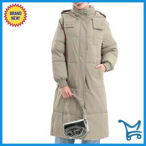 Long Puffer Jacket Hooded Winter Coat Thickened Warm Knee-Length Outdoor